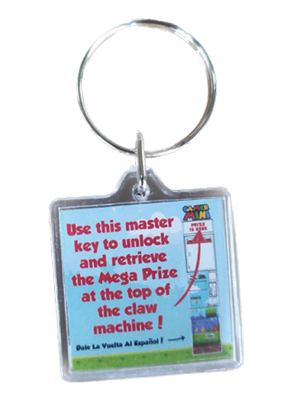Instruction keychain for Claw Machine with prize box up top
